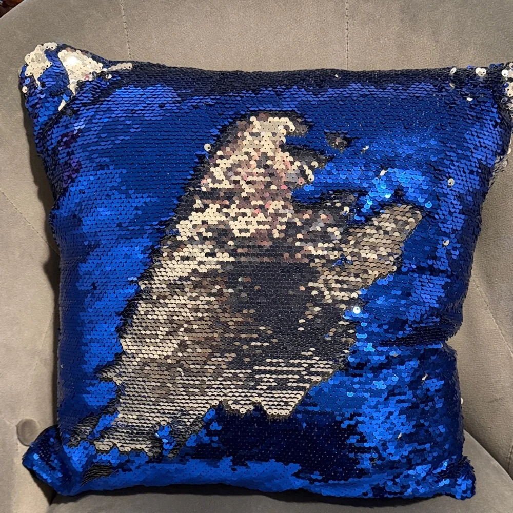 Color Changing Blue & Silver Sequin Throw Pillow